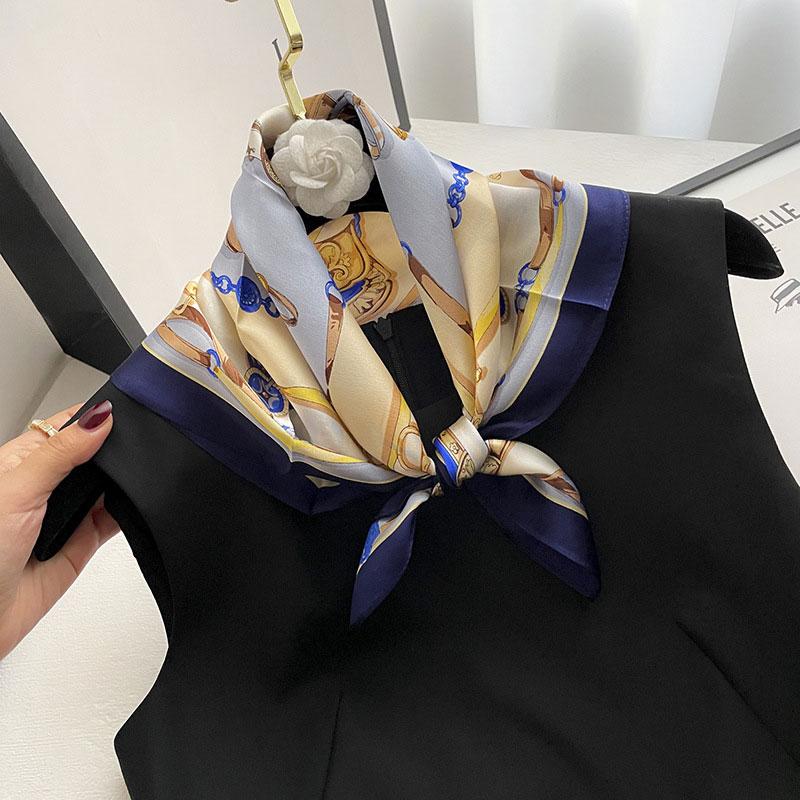 

Scarves 2022 Brand 100% Silk Scarf Bandana Women Square Wrap Kerchief Headband Hijab Shawls Summer Female Echarpe Beach Stole, Blue;gray