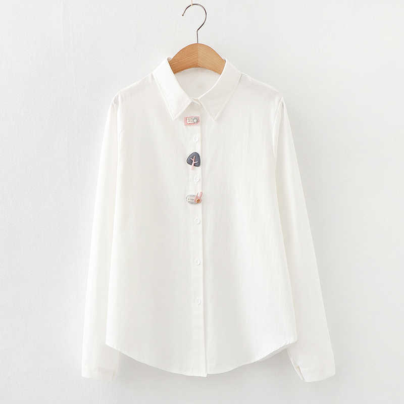 

Women Shirts And Blouses Chic Blouse Top Long Sleeve Casual Oversized Turn-down Collar OL Style Women Loose Blue Blouses 210604, White