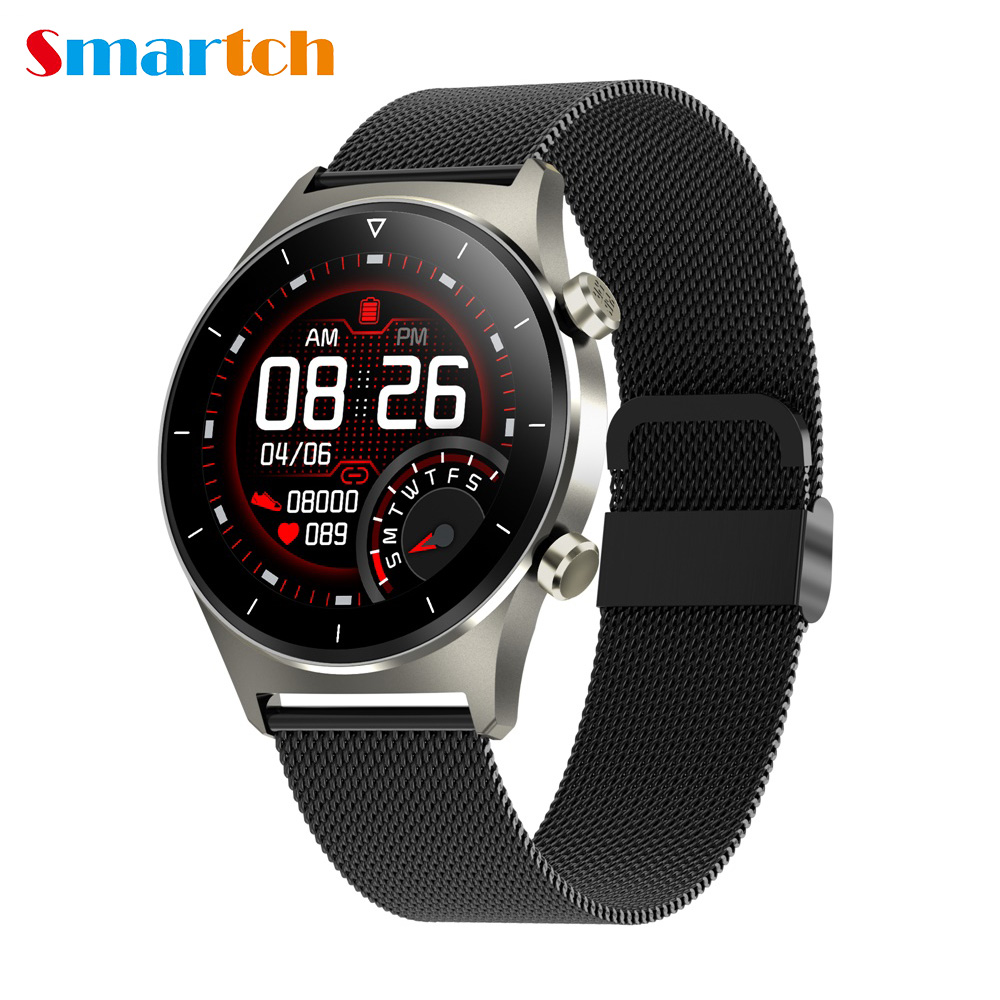 

Newest Smart Watch E13 Men Sports SmartWatch GPS port Pedometer Round Screen Bluetooth Wristwatch Women for IOS Huawei Xiaomg, Black silica