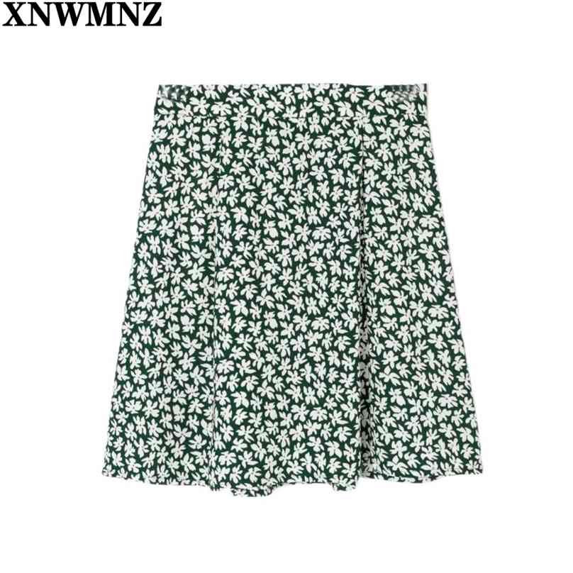 

Harajuku Summer Slim Green Floral Print Women Pleated Skirt High Waist Short Mini Women'  High-waisted skirt 210520
