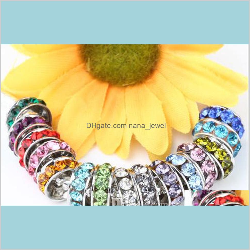 

100 Pcs/Lot 10Mm 12Mm White Mixed Multicolor Rhinestone Silver Plated Big Hole Crystal European Beads Spacer, Loose Bead Bracelets Kaa 2Mlcr