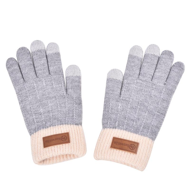 

Five Fingers Gloves Autumn And Winter Knitted Jacquard Touch Screen Plus Velvet Warm Men Women Outdoor Ski Riding
