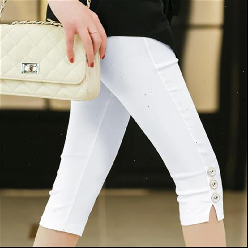 

women pants summer casual ladies womens slim stretch female leggings crops skinny knee elastic calf length pencil capris, Black;white