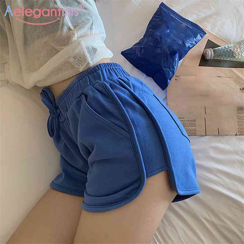 

Aelegantmis Vinatge High Waist Sweatpants Shorts Women Soft Loose Jogging Korean Chic Casual Bottoms Short Pants 5 Colors 210607, Army green