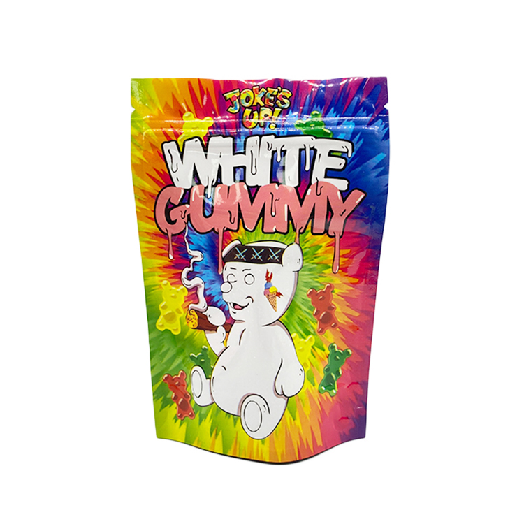 

Jokes up white gummy bear mylar bags 3.5g 4*6 food grade smell proof empty plastic packaging bag with zip for candy