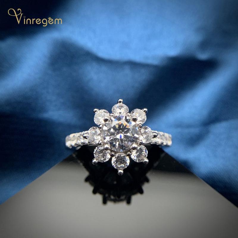 

Cluster Rings Vinregem 925 Sterling Silver Round Cut 1CT Moissanite Diamonds Gemstone Wedding Engagement Romantic Ring For Women Fine Jewelr, Golden;silver