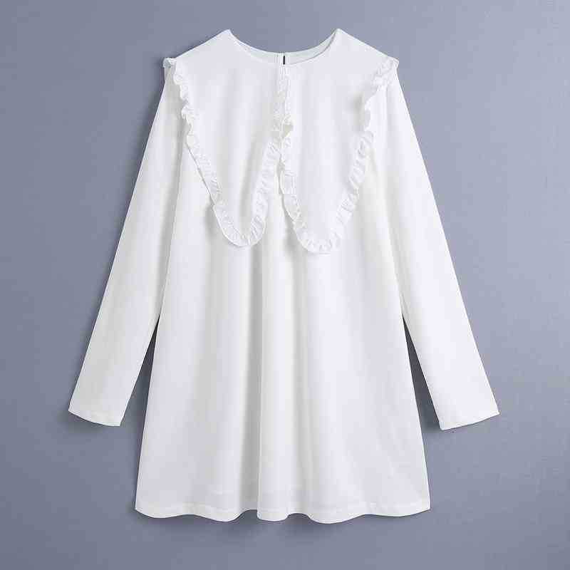 

Casual Spring Cotton Dress White Long Sleeve Straight Vacation Women Ruffles Patchwork Mini Loose WB1042 210525