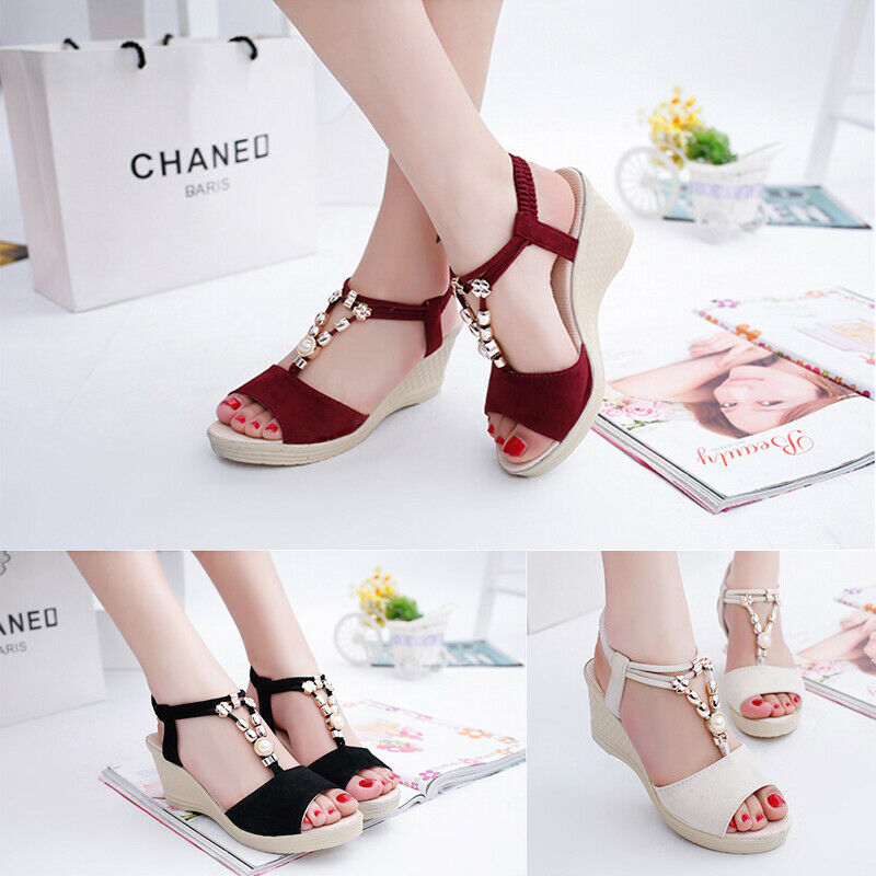 

2022 Ladies summer wedge sandals platform open toe high heels, Red