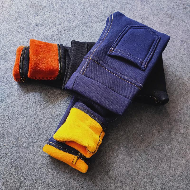 

Trousers Winter Kids Plus Velvet Jeans Girls Warm Pants Children Thicken Cashmere Elastic Waist Denim Pencil, Blue