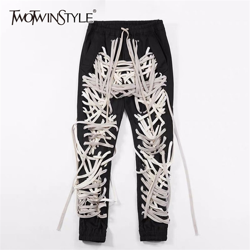 

Patchwork Bandage Women's Trouser High Waist Casual Slim Pants For Female Summer Streetwear Fashion 210521, Colorful