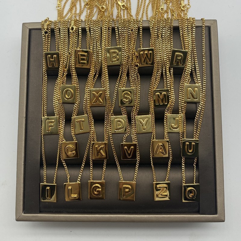 

trend versatile fashion design sense boutique celi saijia new diamond 26 letter necklace women's indifference english square pendant cl, Silver