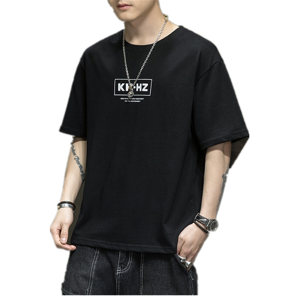 

Mens Cotton O-Neck Tops Casual Loose Fit Short Sleeve T-Shirts Skateboard Basketball Running Workout Athletic Shirt, Black