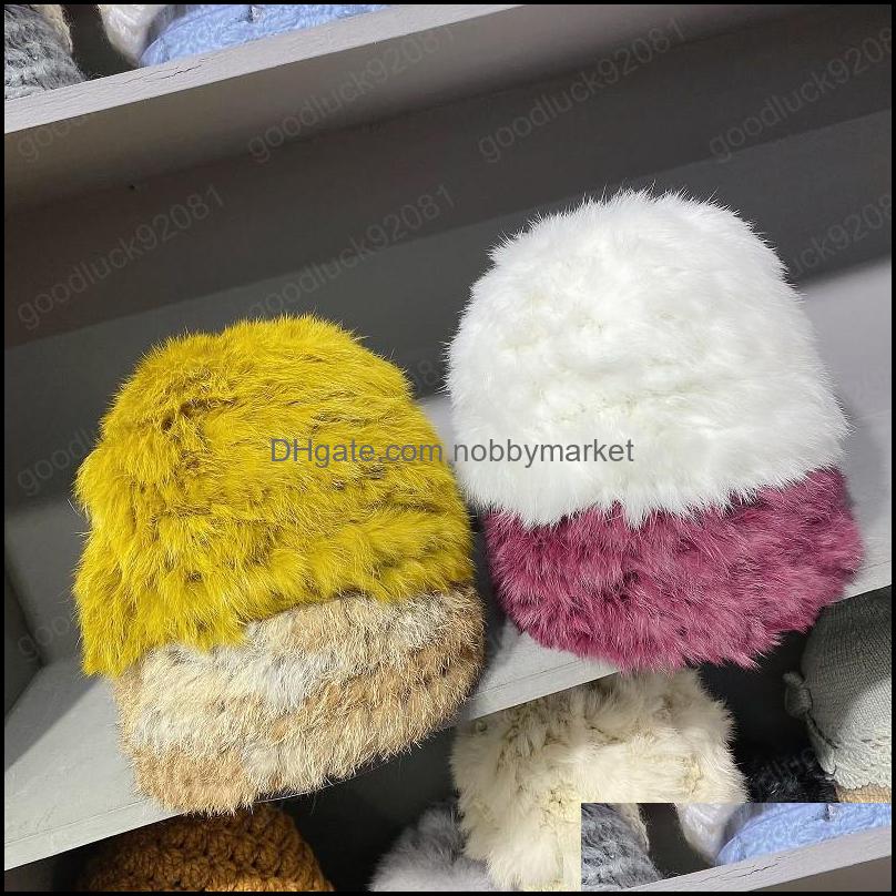 Stingy Brim Chapeaux Casquettes Chapeaux, Écharpes Gants Mode Aessories Vrais Poils De Lapin Garder Au Chaud Dans Les Jours De Neige Loisirs Seau