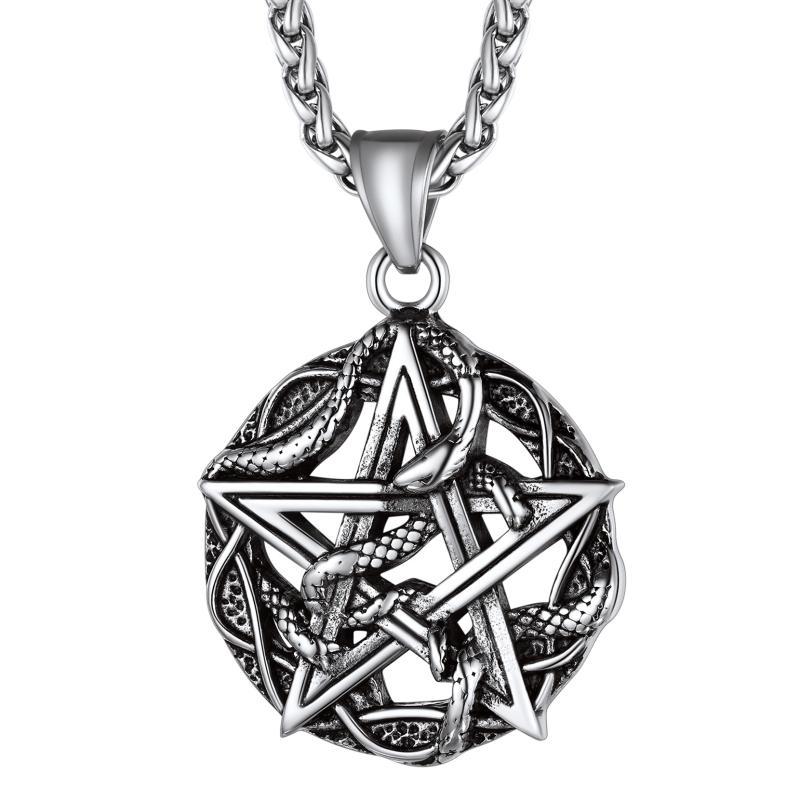 

Pendant Necklaces ChainsPro Stainless Steel/18K Gold/Black Plated Five Pointed Star Necklace Men's Pentagonal Chain (gift Package)CP673, Silver