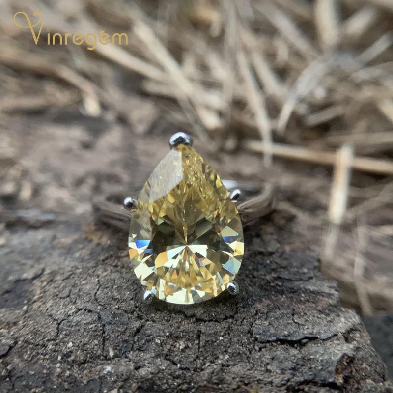 

Cluster Rings Vinregem Fashion 100% 925 Sterling Silver Pear Cut Citrine Gemstone Wedding Engagement Women Fine Jewelry Gift Wholesale, Golden;silver