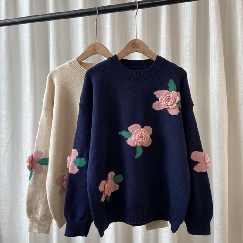 

women's sweaters winter floral sweater thicken warm women knitwear embroidery chic knit pullover all-match jumpers female cxa, White;black