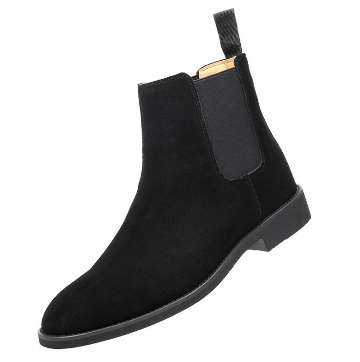 

Elegant Chelsea Boots Leather Men Couple Shoes Size 47 Slip-on Dress Formal Boots Model Fashion Show, Black