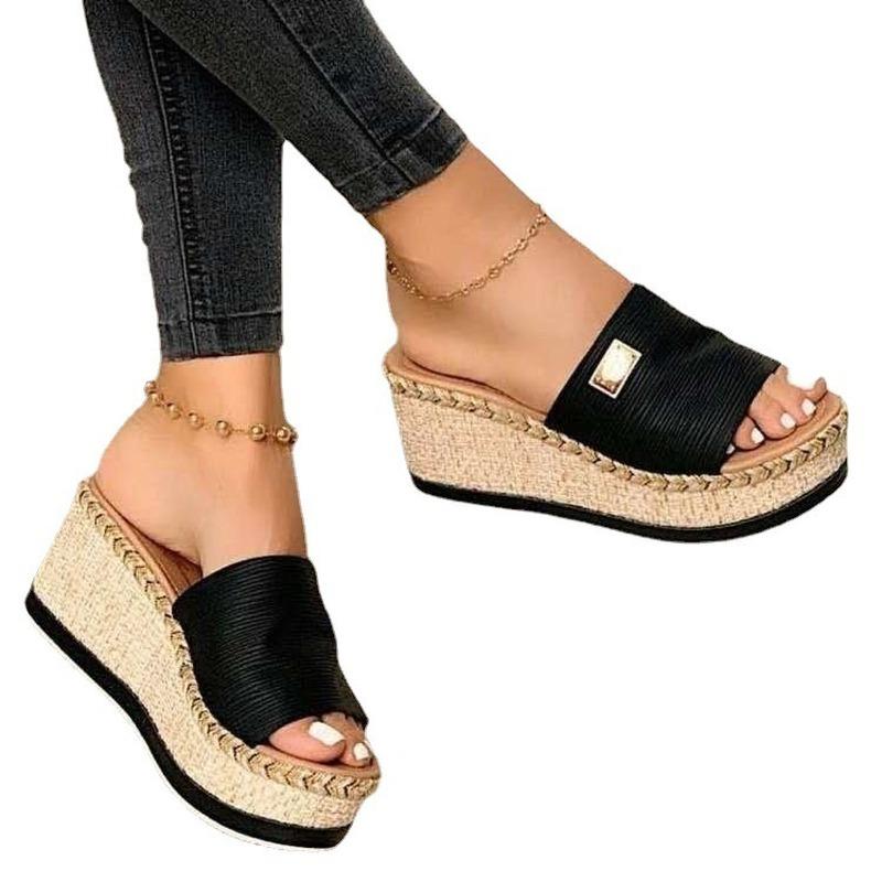 

Sandals High Heels Sandal Thick Bottom Casual Shoes Womens Ladies Leisure Summer Wedges Woman Women Platform Mules SlipperSandals, Black