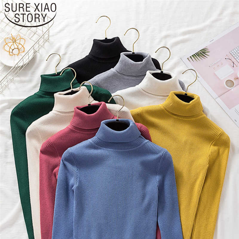 

Women Winter Clothes Casual Cotton Korean Long Sleeve Knitted Sweaters Pullovers Turtleneck Solid Sweater Striped Shirt 7579 50 210527, White
