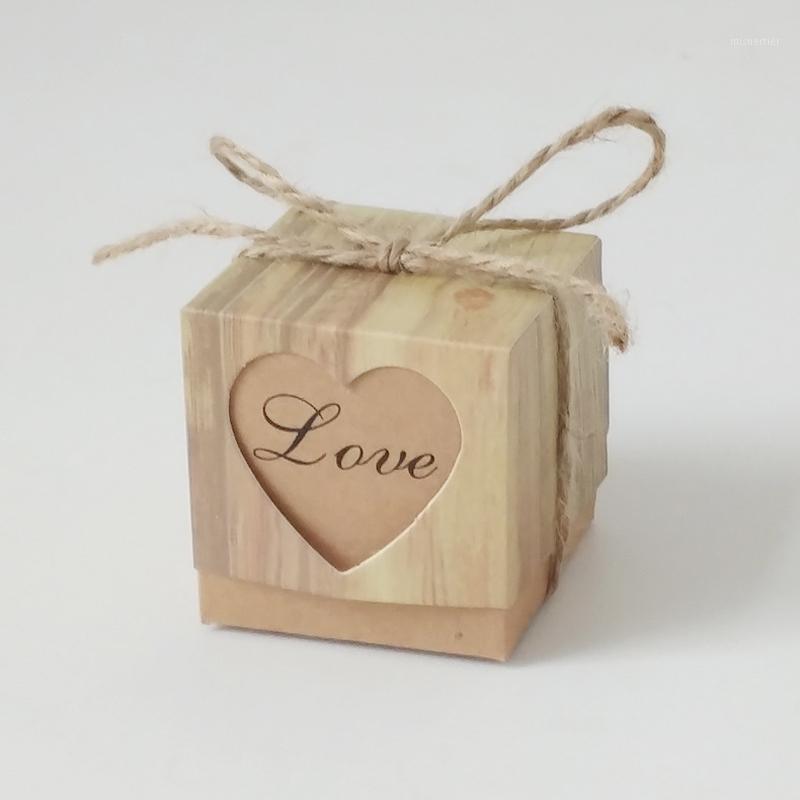 

Gift Wrap 50/100 Pcs Heart Love Box DIY Kraft Paper Candy Wood Grain Heart-Shaped Hollow