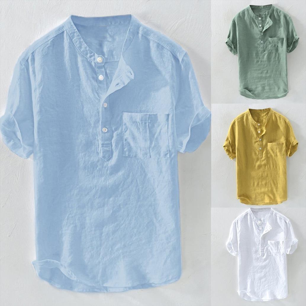 

shirts summer beach pure mens polos cotton hemp button short sleeves fashion large blouse oversized shirt chemise homme, White;black