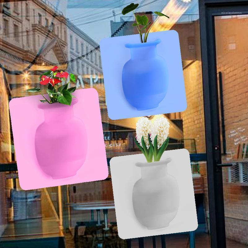

Vases Silicone Sticky Vase Easy Removable Wall & Fridge Magic Flower Plant DIY Home Decoration Accessories Bouquet Storage Decor