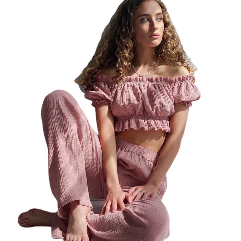 

Women's Two Piece Pants Short-Sleeved Short Sexy Thin Pajamas EA Cotton Tee + Sets Women Nightwear Drop 2Piece Top Trousers Suits, White