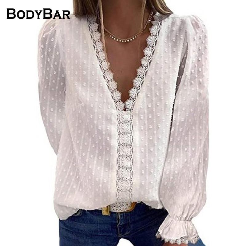 

Women' Blouses & Shirts Spring Elegant Long-sleeved Shirt Ladies Office Blouse Solid Color V-neck Jacquard For Women Large Size Fashion Blu, 05