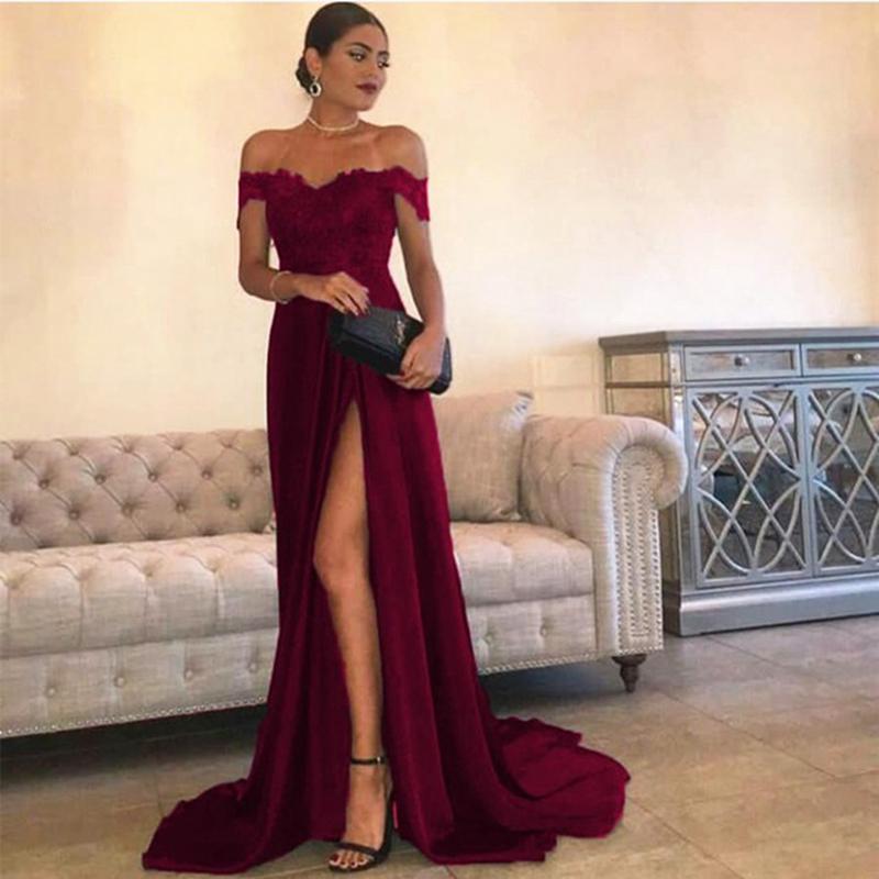 

Party Dresses Off The Shoulder Long Prom With Slit Appliques Formal Pageant 2021 Vestidos De Gala Red Dress, Black