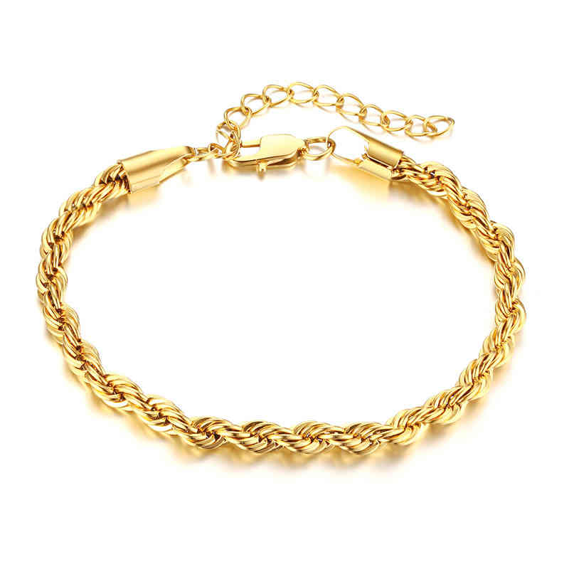 

Joolim High End 18k Gold Plated Rope Chain Bracelet Stainls Steel Jewelry, Golden;silver