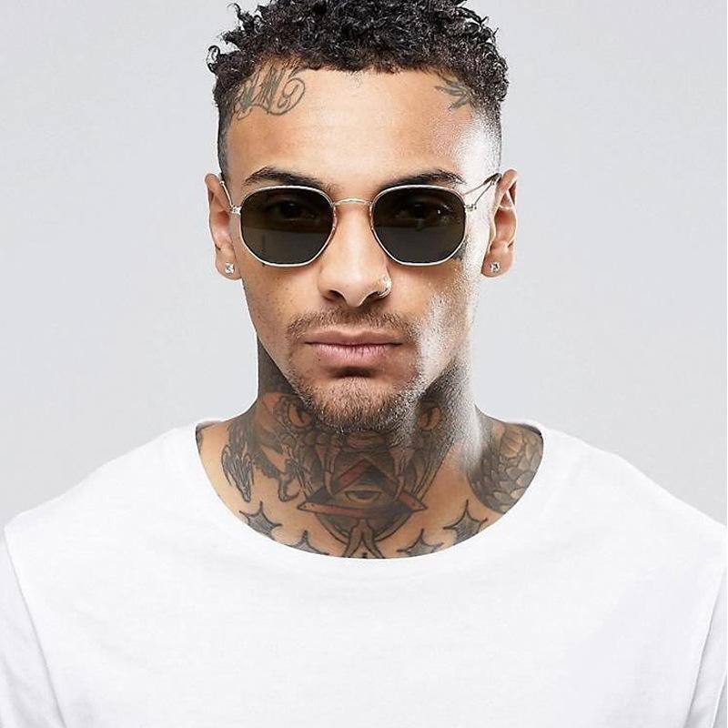 Lunettes de soleil 2021 Solines Square Solines Hommes Heexagon Sun Lunettes Mannen Femmes Cadre en métal Pêche Or Gray Lunettes Lentes de Sol Hom