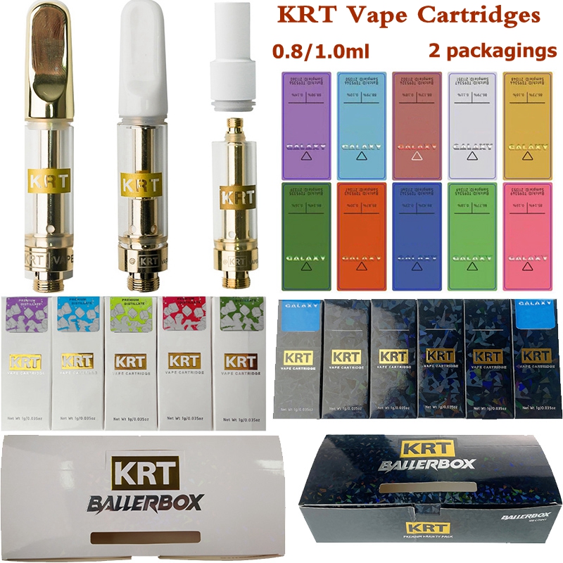 

Newest KRT Vape Cartridges 0.8ml 1ml Ceramic Cartridge Atomizers 510 Thread Glass Thick Oil Dab Pen Wax Vaporizer Carts Electronic Cigarettess Empty