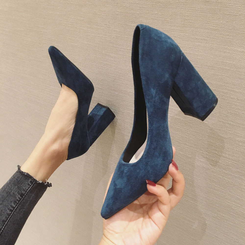 

Korean Spring Dress shallow Shoes comfortable women's shoes black high heels pointed single professional suede work 689-1 Y91H, 1# shoe box