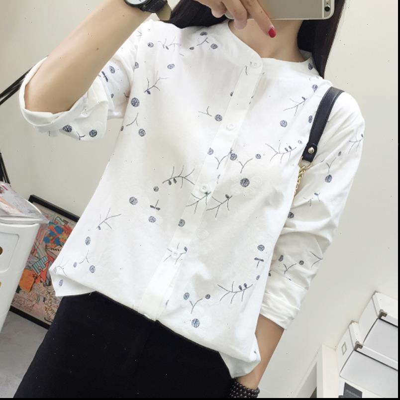 

spring summer women shirt flower print long sleeve blouses female casual shirts students chic tunic blusas femininas, White