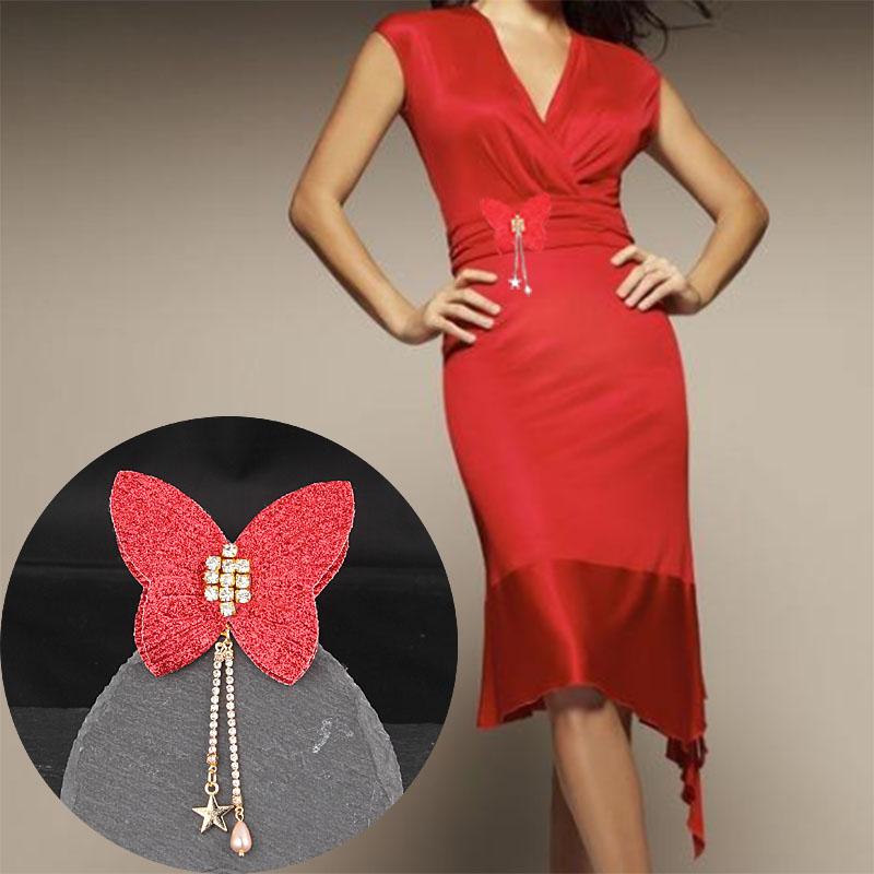 

Pins, Brooches Shiny Sequins Leather Simulation Butterfly Brooch Pins With Crystal Rhinestone Tassels Star Venetian Pearl Women Lady Jewelry