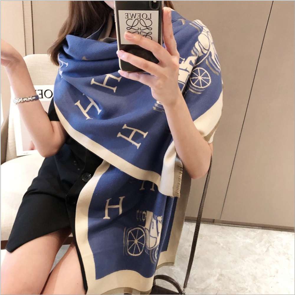 

scarves Autumn and winter H letter carriage design imitation cashmere scarf fashion shawl neck women thickening warm, Blue;gray