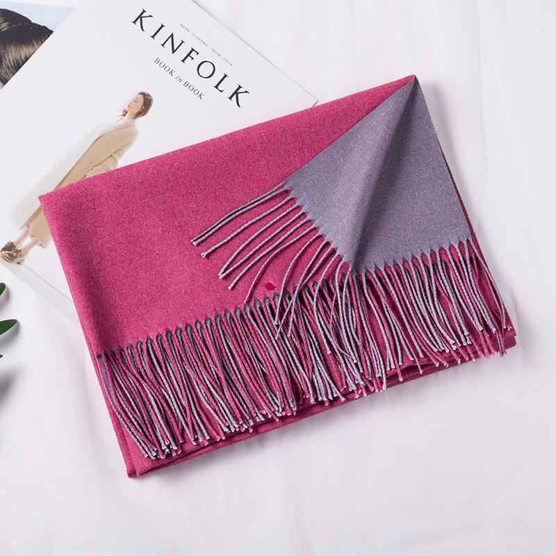 

Scarves Autumn And Winter Scarf High-grade Double-sided Solid-faced Cashmere Ladies Shawl Two-color Korean Version Of Flow, Blue;gray