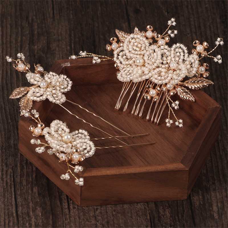 

Headpieces Gold Color Pearl Wedding Hair Combs Accessories For Bridal Flower U Hairpins Headpiece Women Bride Ornaments Jewelry