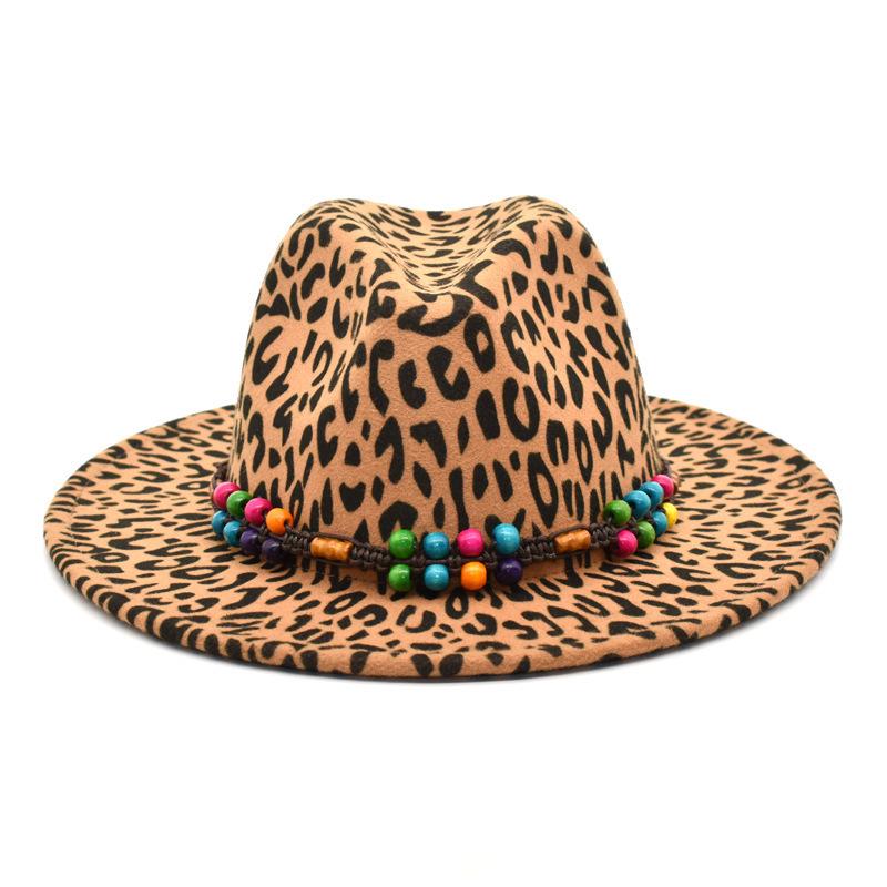

Wide Brim Hats Lady's Leopard Print Woolen Hat Jazz Top Stage Fedora For Women
