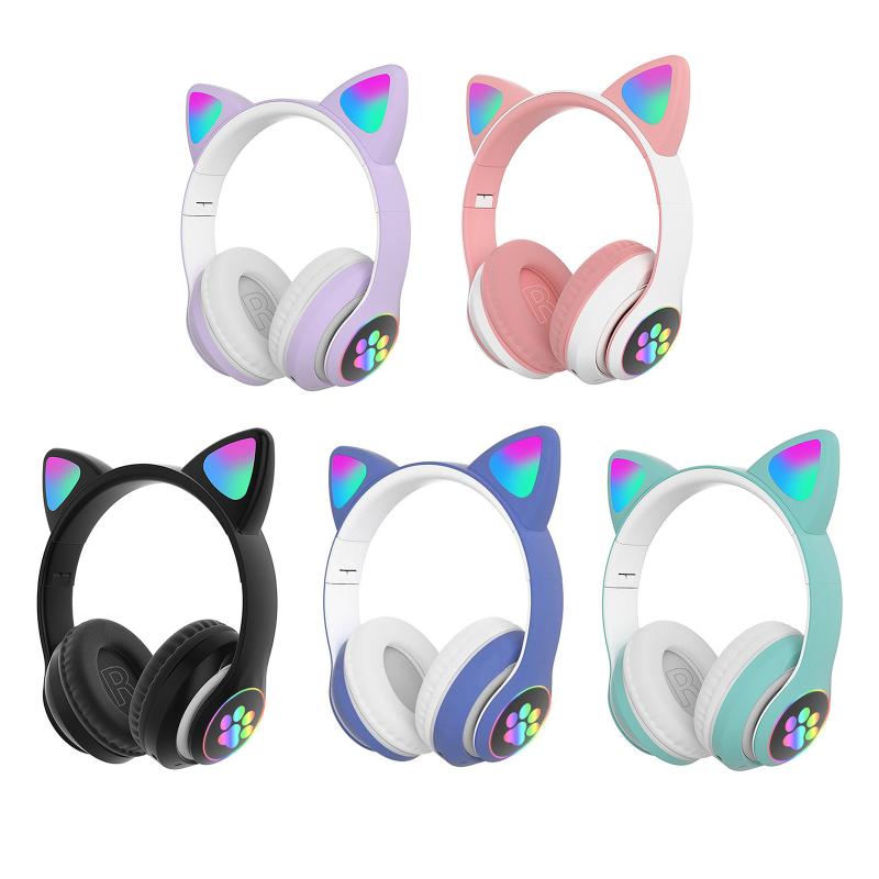 

Headphones & Earphones Docooler STN-28 Over Ear Music Headset Glowing Cat Foldable Wireless BT5.0 Earphone With Mic AUX IN TF Card MP3