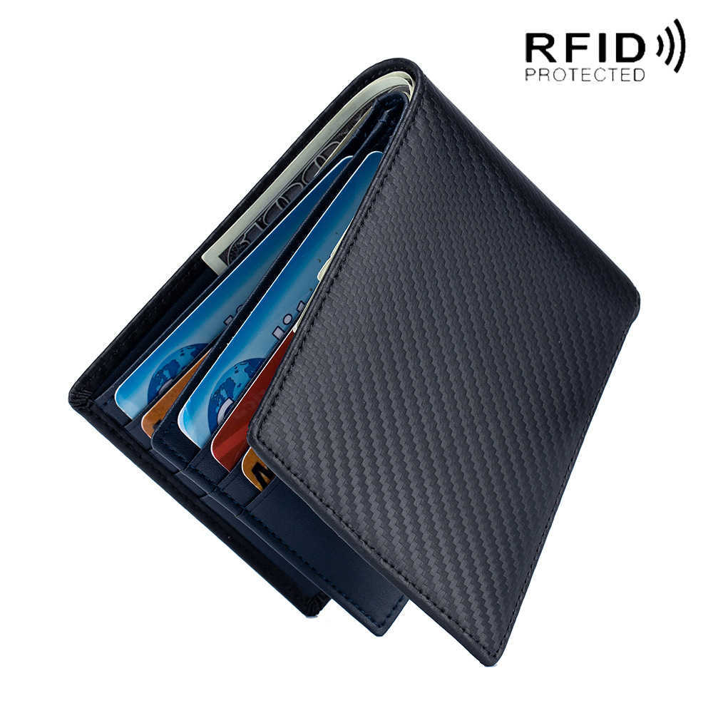 

Rfid Carbon Fiber Genuine Leather Men Wallet Money Bag Slim Thin Mini Wallets For Men Card Holder Purses Short Male Walet Black, Coffee