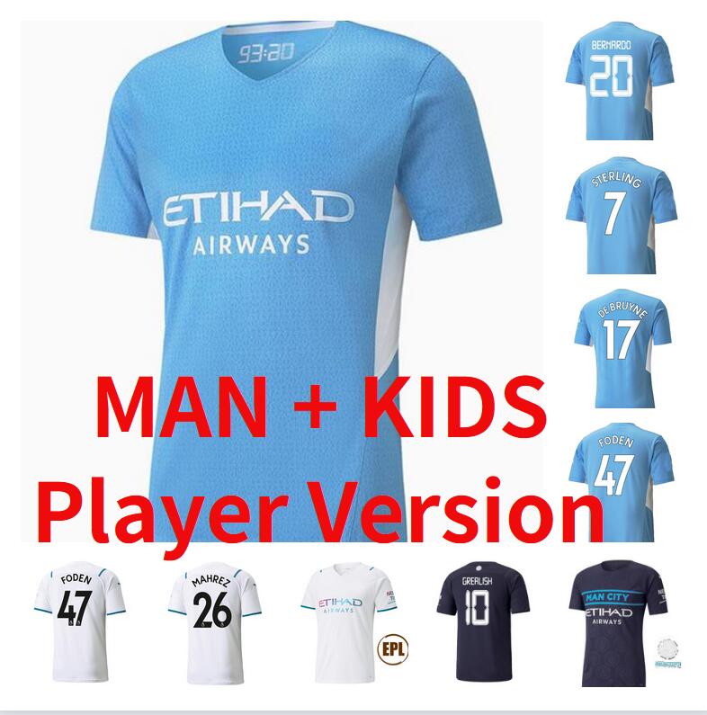 

Fans Player version Manchester soccer jersey 21 22 G. JESUS CITY STERLING FERRAN DE BRUYNE foden 2021 2022 football shirts MAN uniform men +, Black;yellow