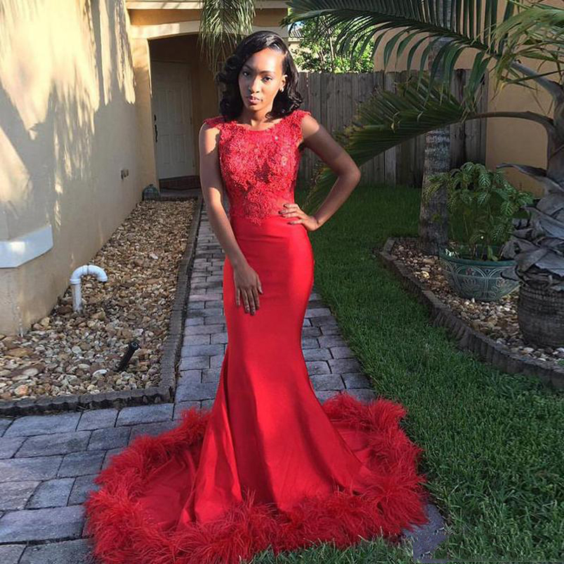 Off Shoulder Lace Mermaid Long Evening Dresses Jewel Neck Appliqued Sweep Train Corset Back Satin Prom Party Gowns-image-704953436