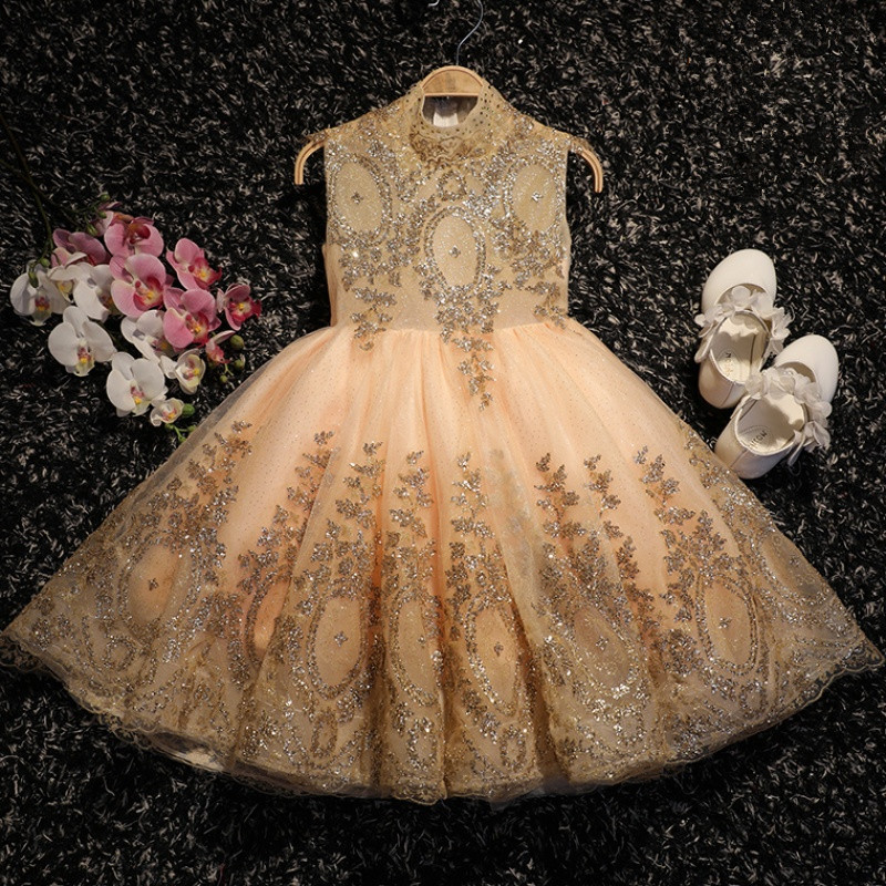 

Girl's Sequin Baby Dress Sleeveless Gold Tulle Baptism Dresses Newborn Girl 1 Year Birthday Wear Toddler Infant Christening Ball Gown 1026