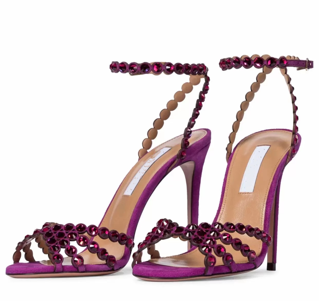 

Luxury Summer Tequila Leather Women Gladiator Sandals Shoes Strappy Design Crystal Embellishments Bridal Wedding Party Lady Sexy High Heels