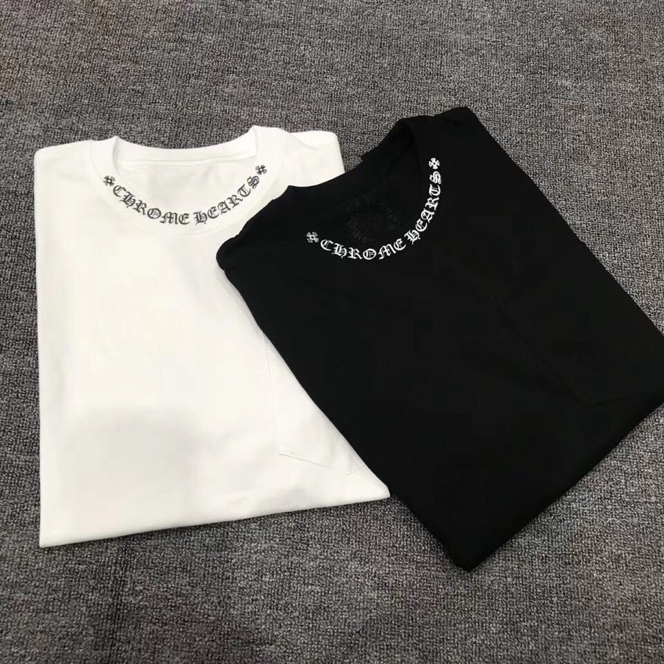 

chrom heartschrom hearts New Chome heart 2021 Fashion Brand Crosin Printed Mother Collar Simple Solid Color Short Sleeve Cotton Men's a, White;black