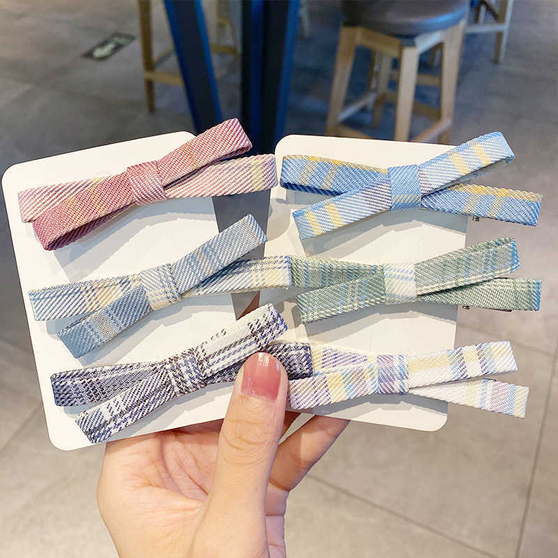 

Hair Accessories Plaid hairpin duck beak clip cross bow uniform fabric BB, 9 cedar