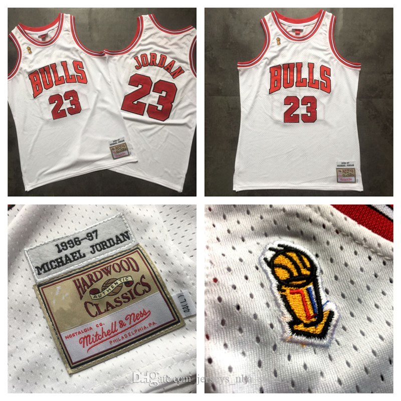 

Retro Men Basketball Jersey Chicago Bulls Michael 23 MJ Mitchell & Ness Hardwoods Classics 1996-97 Swingman White Embroidere, Black;red