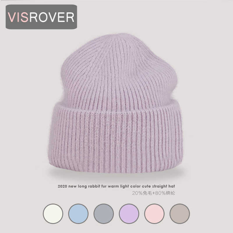 

Visrover 9 Colors Unisex Solid Color Real Rabbit Fur Beanies Winter Hat for Woman Knit Bonnet Acrylic Autumn Warm Skullies