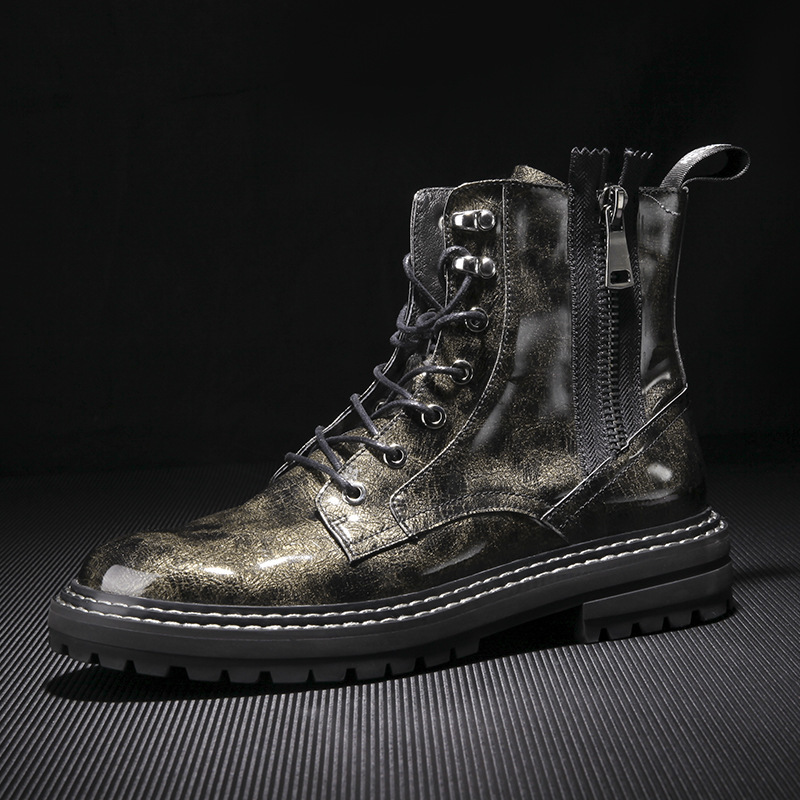 

Autumn Martin 2021 New Short Barrel Motorcycle Men's Smooth Tid0e Boots Men's High Top Fashion Boots Thick Soles, Black